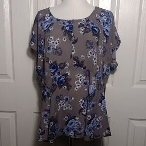 Torrid Blue and Gray Floral Blouse